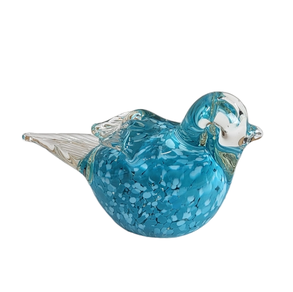 Hand-blown Glass Blue Bird Paperweight 🐦